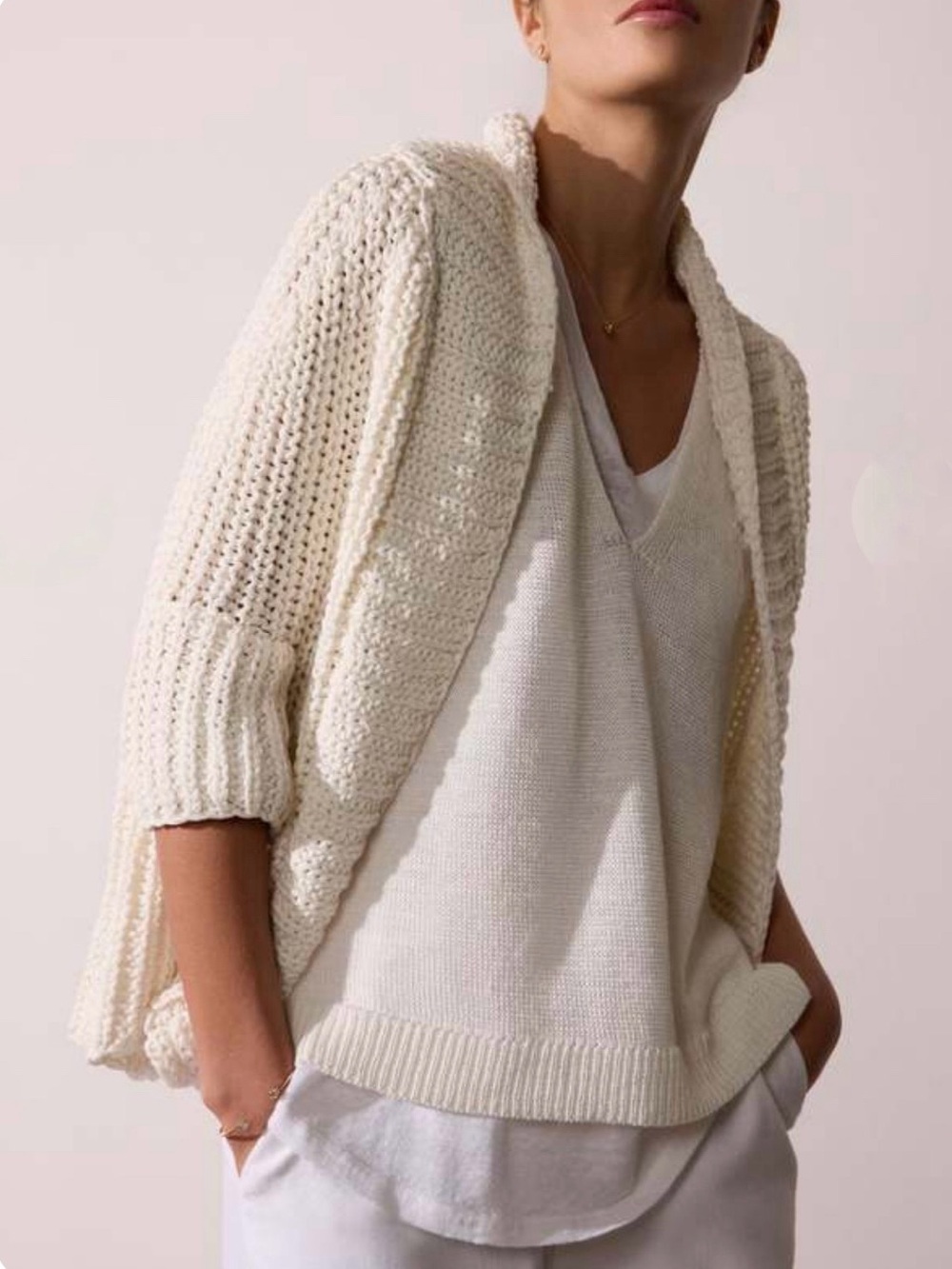 Brochu Walker Fida Handknit Shrug XS Salt White Organic Cotton Open Cardigan
